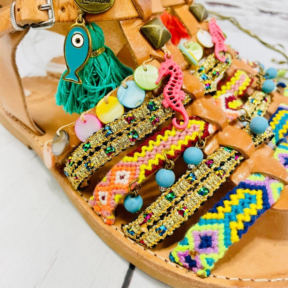 ELINA LINARDAKI Sandals - Beige  Ankle Strap Charm Flat Sandals - Picture 7 of 12